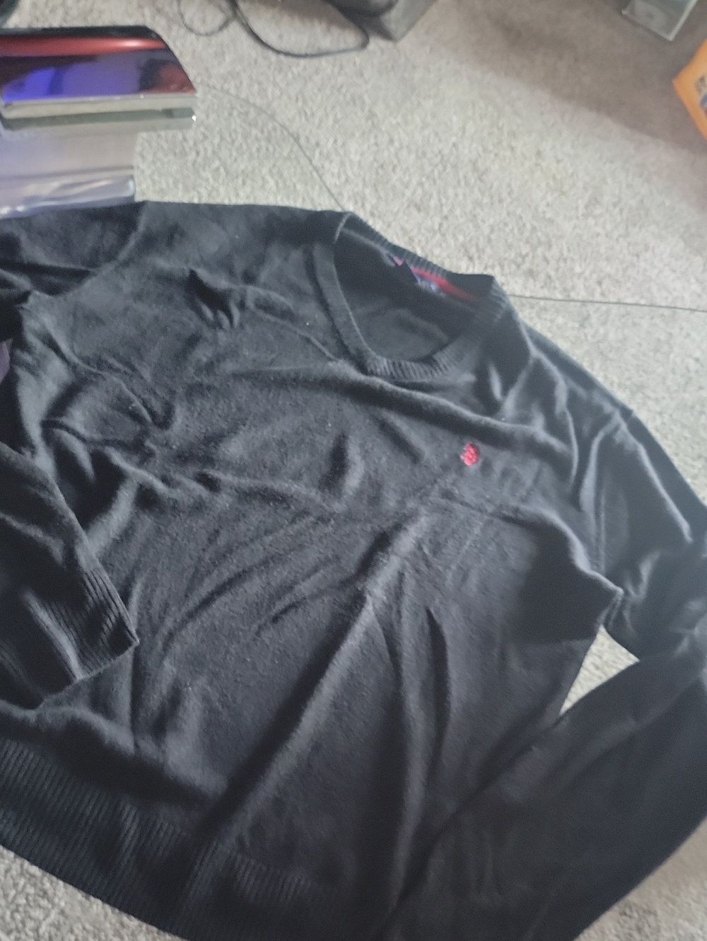 U.S. Polo Assn. Black Crewneck Sweater with Red Embroidered Logo